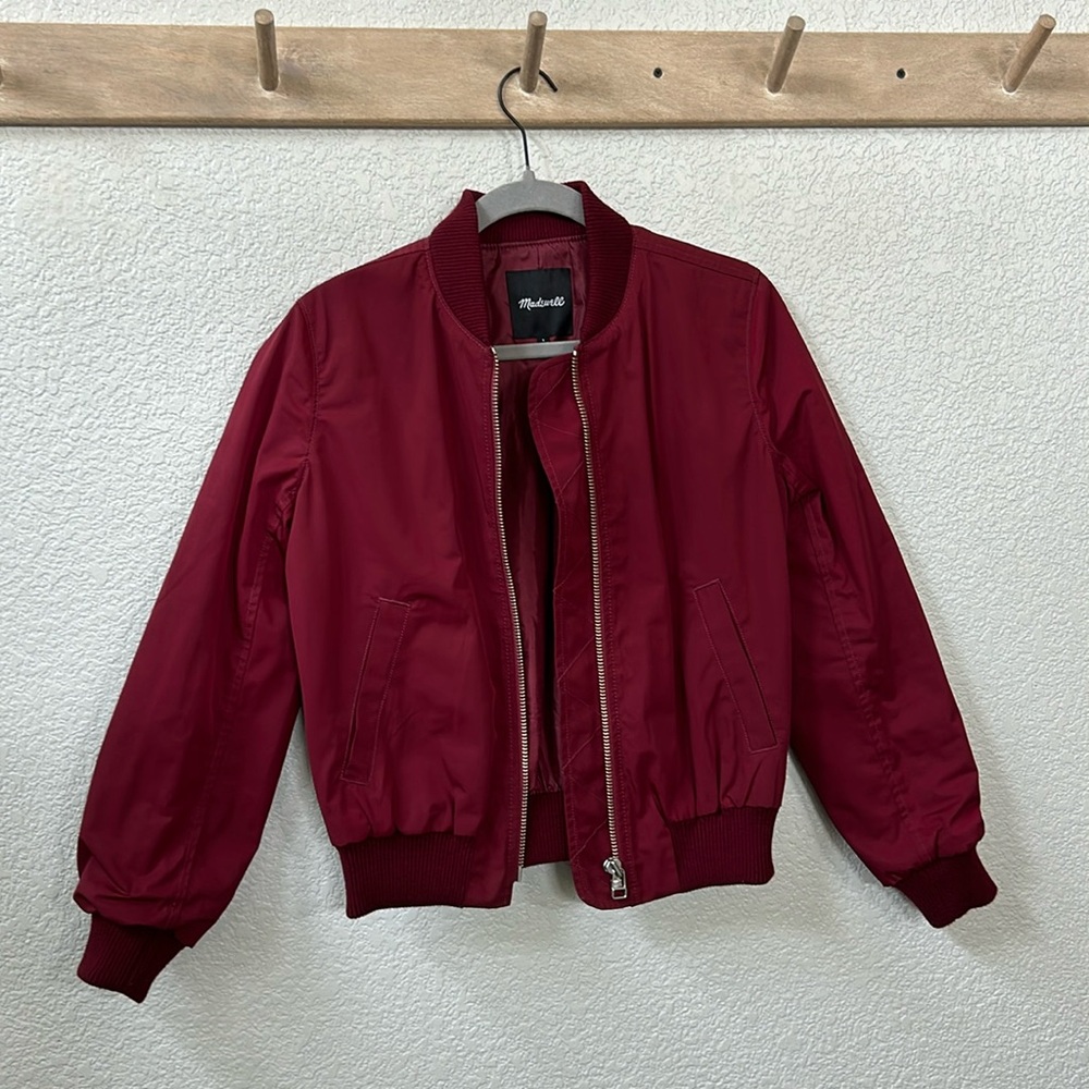 Madewell Burgundy Side Zip Bomber Jacket Size S
